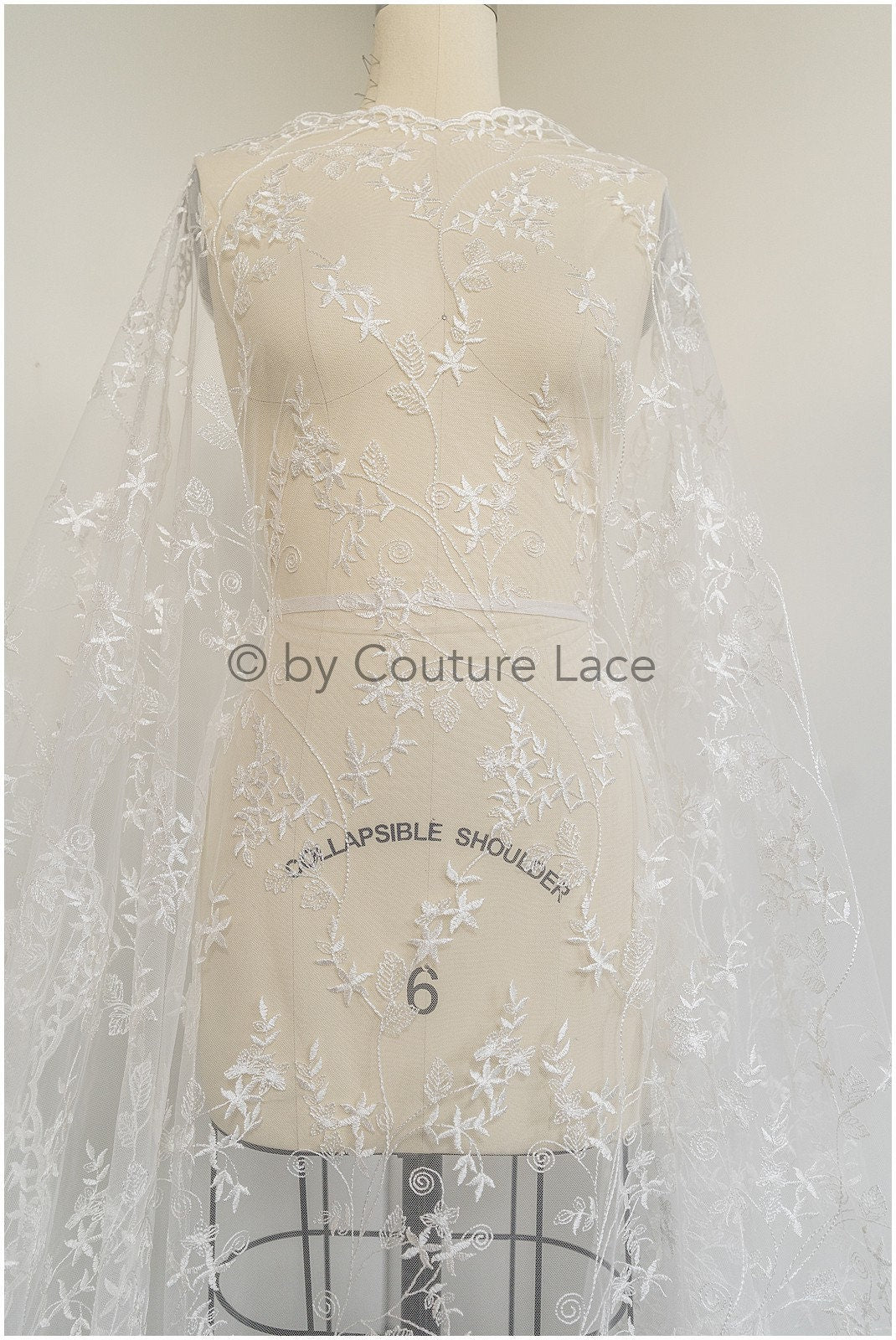 Soft embroidered bridal lace fabric/ floral lace off-white/ wedding dress lace/ floral lace// L19-003NS