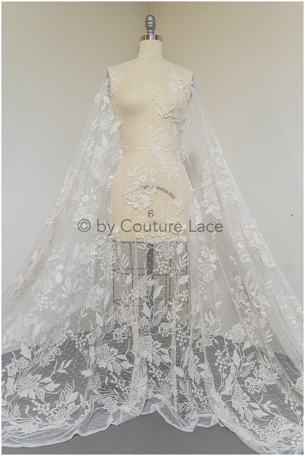 French lace off-white/ dot tulle/ floral lace with dots/ polka dot lace fabric/ bridal lace// L19-319