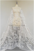 French lace off-white/ dot tulle/ floral lace with dots/ polka dot lace fabric/ bridal lace// L19-319