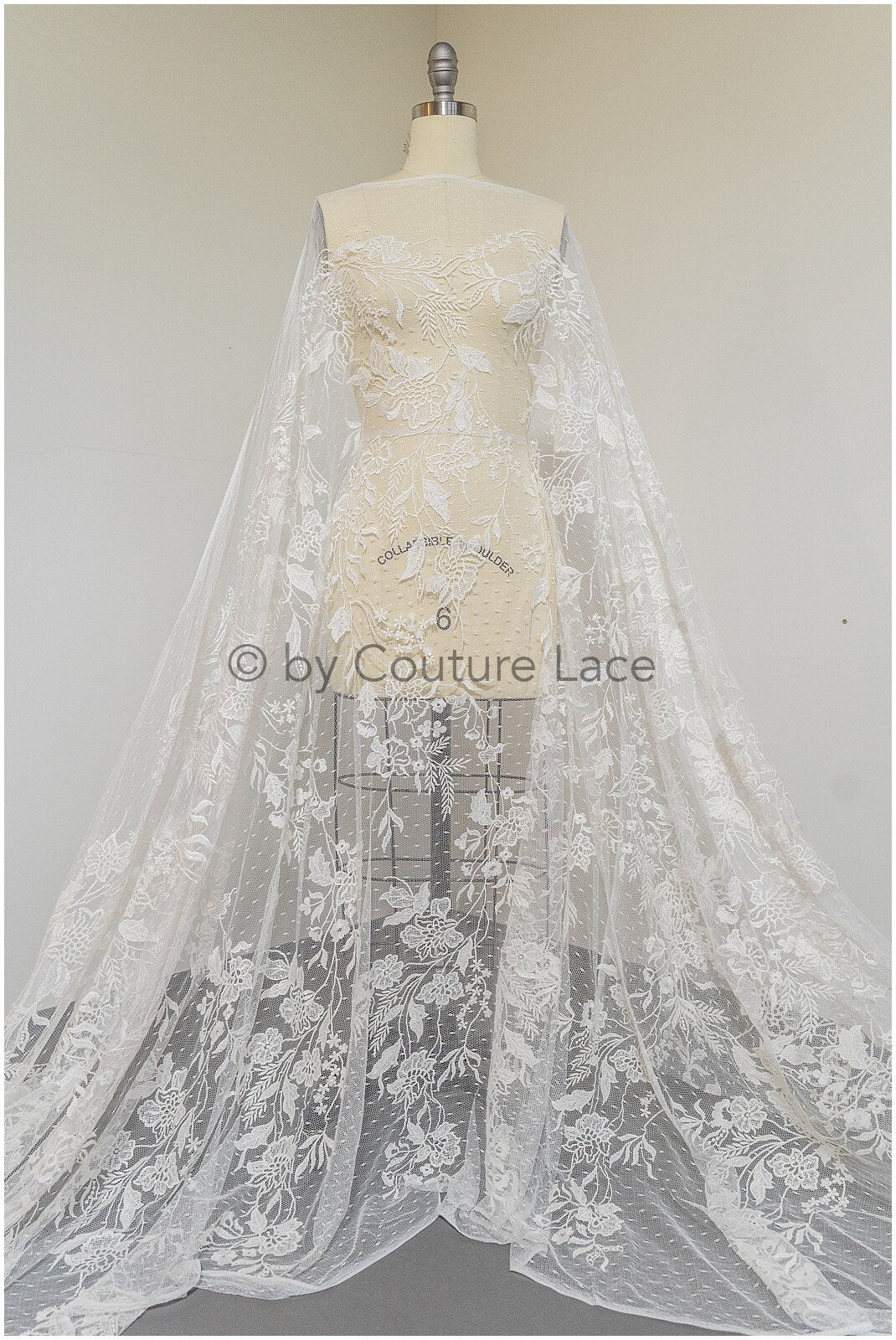 French lace off-white/ dot tulle/ floral lace with dots/ polka dot lace fabric/ bridal lace// L19-319