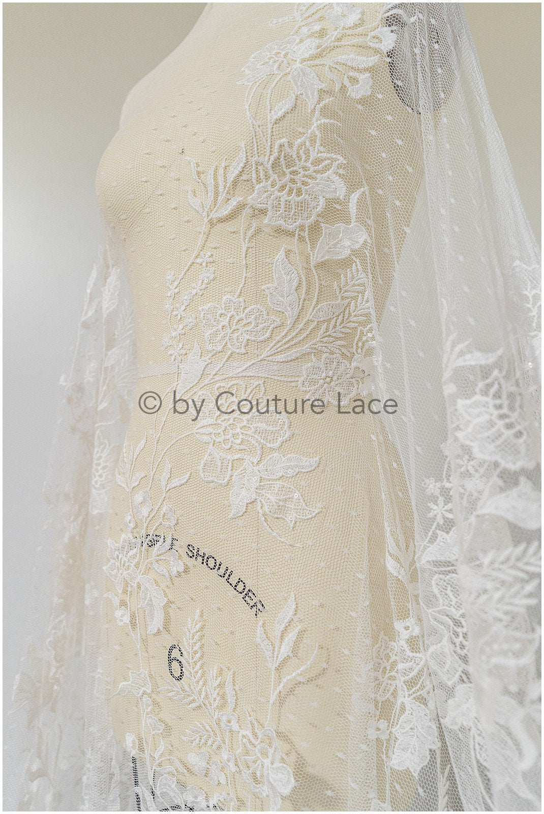 French lace off-white/ dot tulle/ floral lace with dots/ polka dot lace fabric/ bridal lace// L19-319