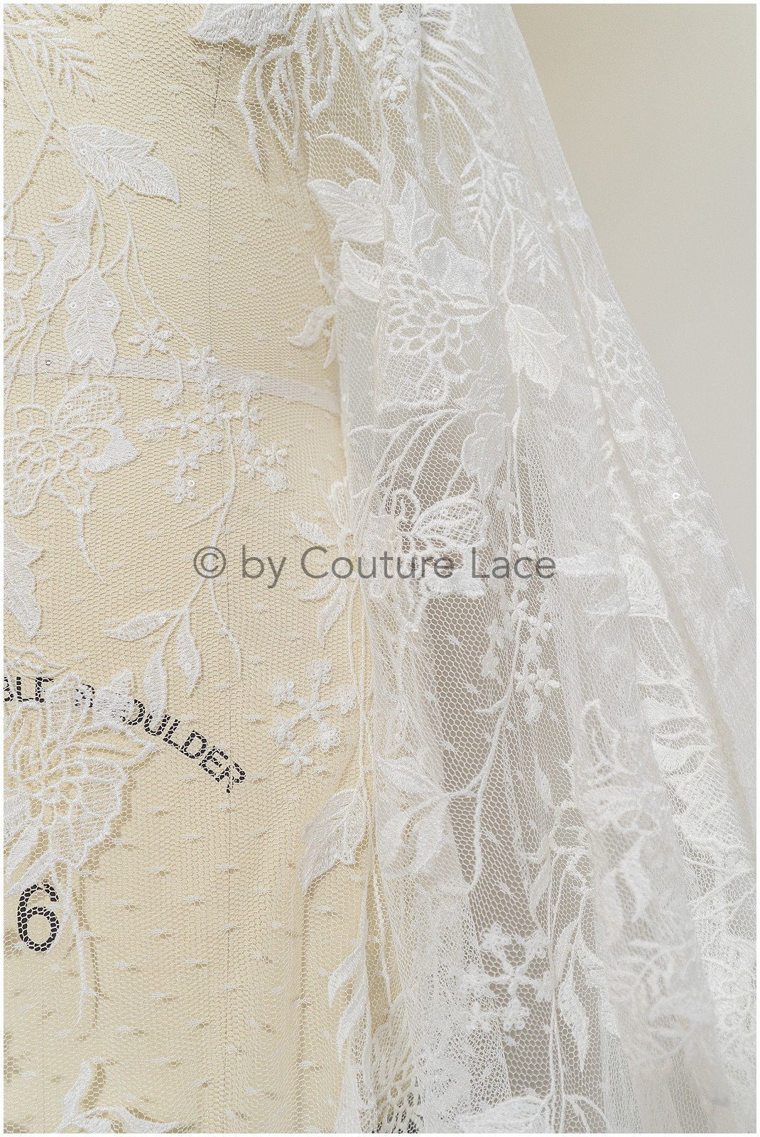French lace off-white/ dot tulle/ floral lace with dots/ polka dot lace fabric/ bridal lace// L19-319