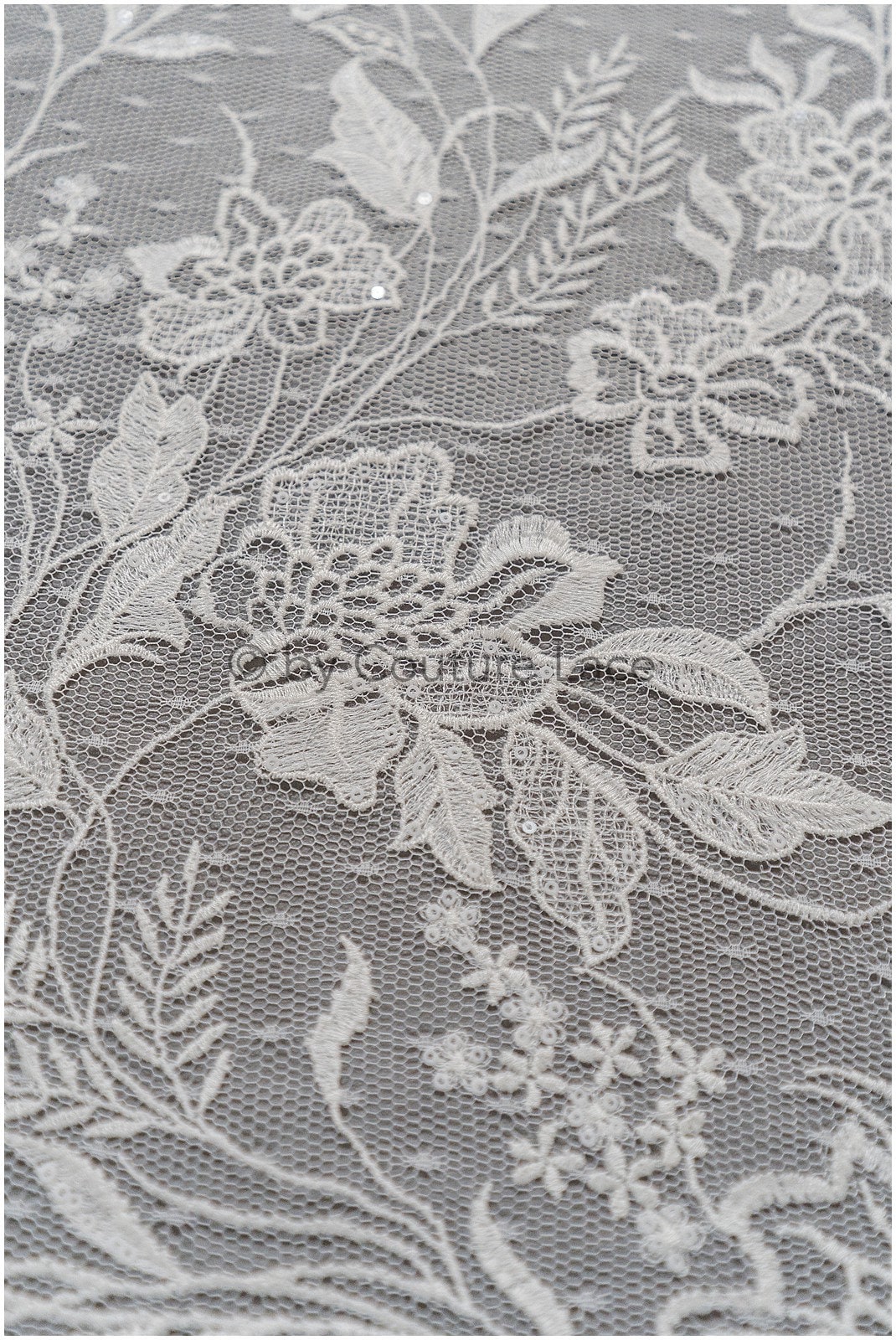 French lace off-white/ dot tulle/ floral lace with dots/ polka dot lace fabric/ bridal lace// L19-319