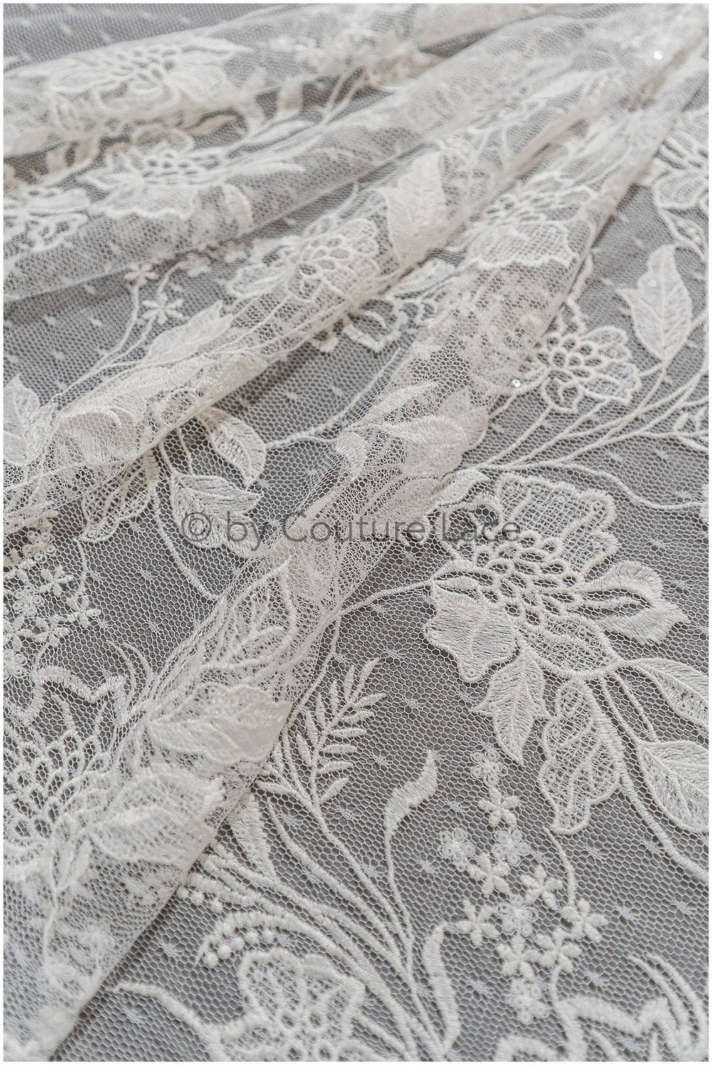 French lace off-white/ dot tulle/ floral lace with dots/ polka dot lace fabric/ bridal lace// L19-319
