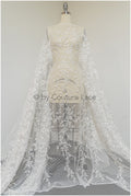 French lace off-white/ embroidered lace fabric on dot tulle/ lace with dots/ polka dot lace fabric// L19-321