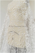 French lace off-white/ embroidered lace fabric on dot tulle/ lace with dots/ polka dot lace fabric// L19-321
