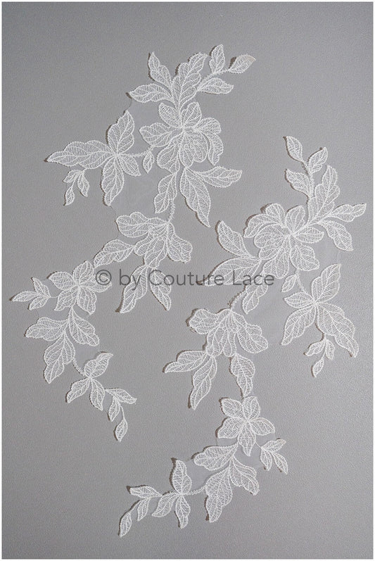 Romantischer Blattaufnäher, Spitzenblumen Applikation, Spitzen Applikation, Hochzeitskleid Spitzen Applikation, Braut Blumen Applikation// A20-194
