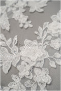 3D Blumen SpitzenApplikation für Hochzeitskleid, Brautkleid Spitzenaufnäher mit 3D Blumen, Perlen BrautSpitze Applikation mit 3D Blumen// A20-195