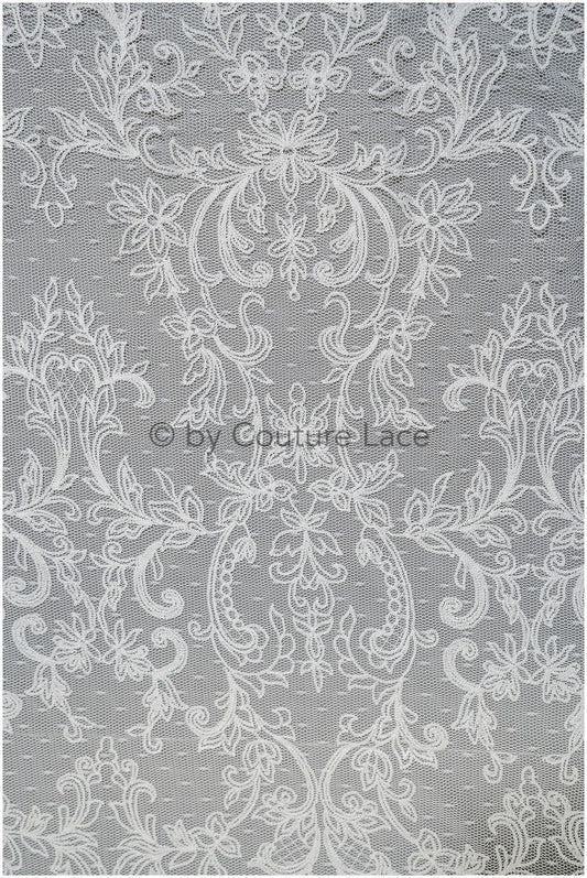 French lace fabric on dot tulle/ lace fabric off-white/ floral lace with dots/ polka dot lace fabric/ bridal lace// L20-328