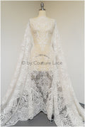 French lace fabric on dot tulle/ lace fabric/ floral lace with dots/ polka dot lace fabric/ bridal lace// L19-320