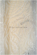 Perlen Brautspitze Off-White/ Braut Spitze Stoff/ schwere Perlen Hochzeitskleid Spitze/ Couture Spitze// L19-106