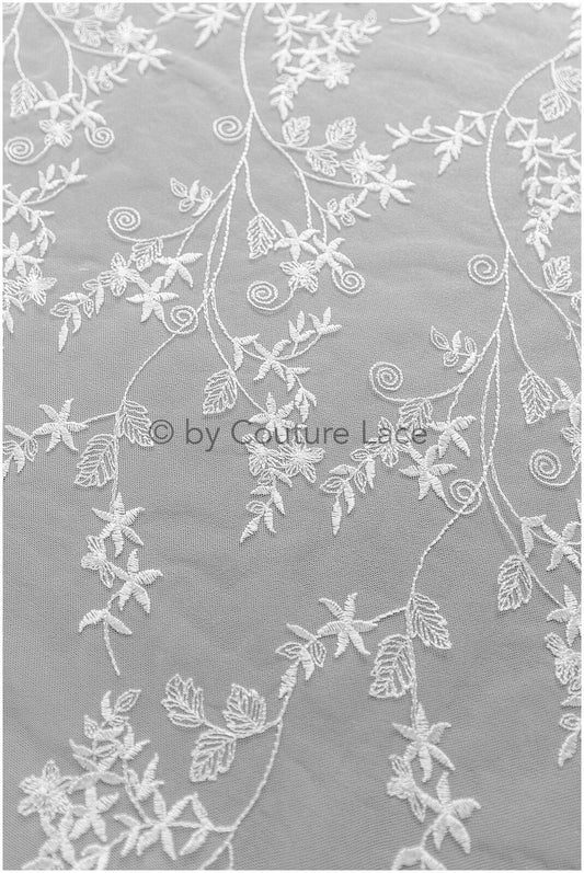 Soft embroidered bridal lace fabric/ floral lace off-white/ wedding dress lace/ floral lace// L19-003NS