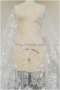 French lace off-white/ dot tulle/ floral lace with dots/ polka dot lace fabric/ bridal lace// L19-319