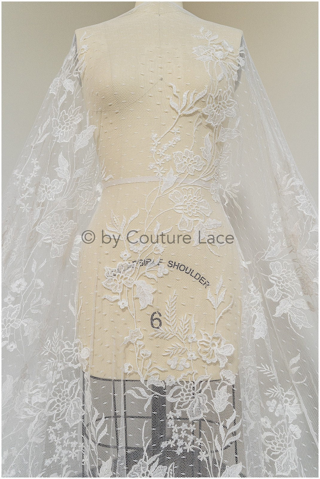 French lace off-white/ dot tulle/ floral lace with dots/ polka dot lace fabric/ bridal lace// L19-319