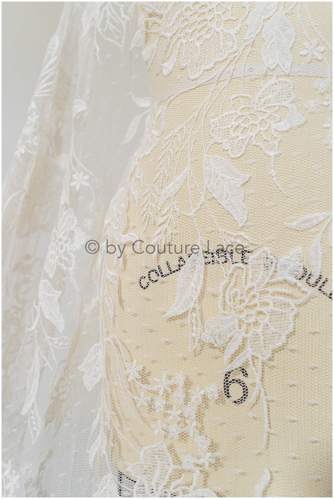 French lace off-white/ dot tulle/ floral lace with dots/ polka dot lace fabric/ bridal lace// L19-319