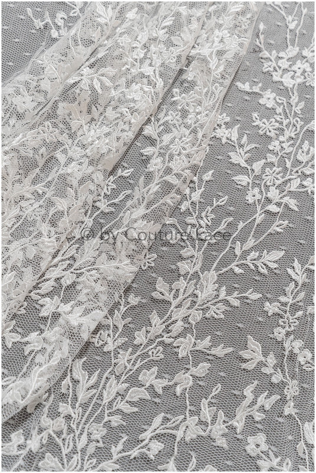 French lace off-white/ embroidered lace fabric on dot tulle/ lace with dots/ polka dot lace fabric// L19-321
