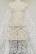 French lace off-white/ embroidered lace fabric on dot tulle/ lace with dots/ polka dot lace fabric// L19-321