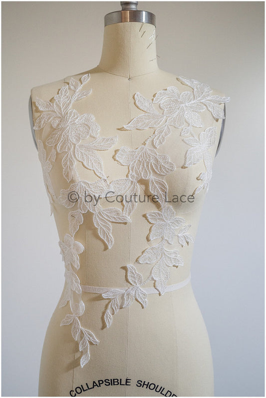 Romantischer Blattaufnäher, Spitzenblumen Applikation, Spitzen Applikation, Hochzeitskleid Spitzen Applikation, Braut Blumen Applikation// A20-194