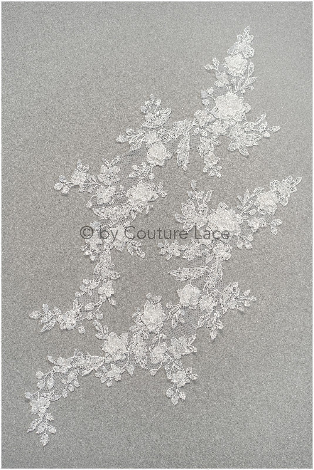3D Blumen SpitzenApplikation für Hochzeitskleid, Brautkleid Spitzenaufnäher mit 3D Blumen, Perlen BrautSpitze Applikation mit 3D Blumen// A20-195