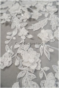 3D Blumen SpitzenApplikation für Hochzeitskleid, Brautkleid Spitzenaufnäher mit 3D Blumen, Perlen BrautSpitze Applikation mit 3D Blumen// A20-195
