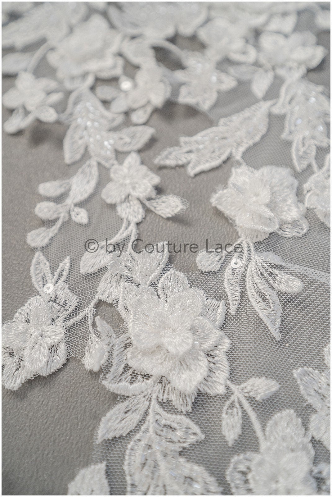 3D Blumen SpitzenApplikation für Hochzeitskleid, Brautkleid Spitzenaufnäher mit 3D Blumen, Perlen BrautSpitze Applikation mit 3D Blumen// A20-195
