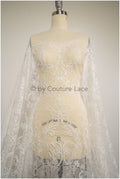 French lace fabric on dot tulle/ lace fabric off-white/ floral lace with dots/ polka dot lace fabric/ bridal lace// L20-328