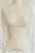 French lace fabric on dot tulle/ lace fabric/ floral lace with dots/ polka dot lace fabric/ bridal lace// L19-320