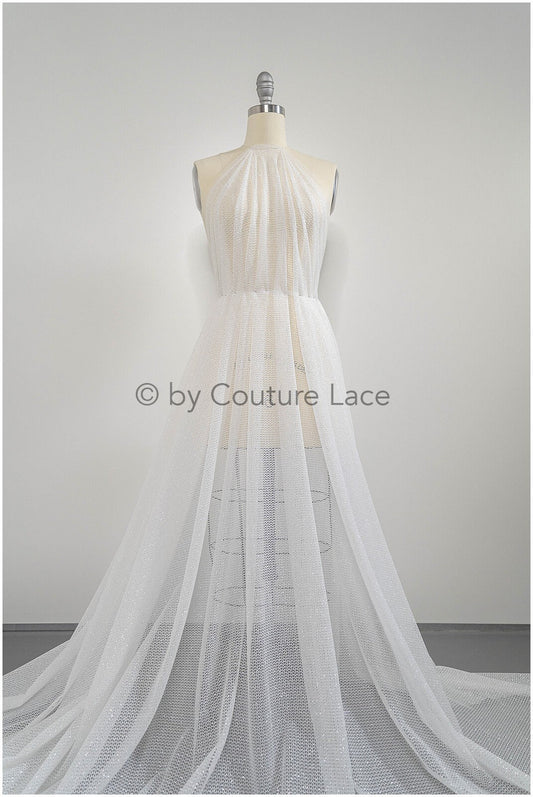 Exquisite glitter stretch tulle fabric/ off-white diamond/ elegant mesh tulle lace fabric/ shiny glitter bridal lace fabric/ flawless mesh tulle lace/ / R-030