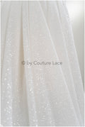 Exquisite shiny glitter stretch tulle fabric / off-white tulle / elegant mesh tulle lace fabric / bridal lace fabric // R-031DIA