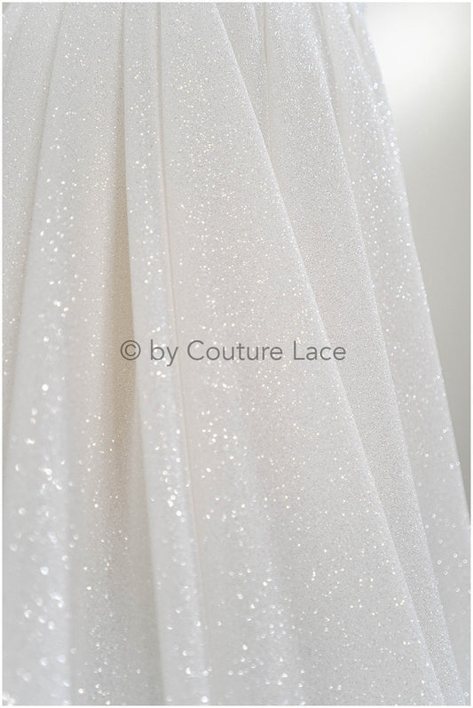Exquisite shiny glitter stretch tulle fabric / off-white tulle / elegant mesh tulle lace fabric / bridal lace fabric // R-031DIA