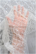 Perlen Spitzenstoff Off-White/ Couture Spitze Stoff/ Brautspitze Stoff mit Perlen/ Perlenspitze// L20-038