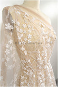 Glitter tulle fabric/ off-white glitter tulle/ floral glitter fabric/ shiny glitter lace/ Pronovias glitter lace// R-029