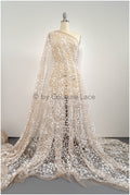 Glitter tulle fabric/ off-white glitter tulle/ floral glitter fabric/ shiny glitter lace/ Pronovias glitter lace// R-029
