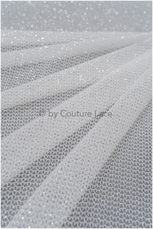 Exquisite glitter stretch tulle fabric/ off-white diamond/ elegant mesh tulle lace fabric/ shiny glitter bridal lace fabric/ flawless mesh tulle lace/ / R-030
