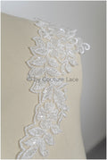 Spitzen Borte mit Perlen/ perlenbestickte Spitzenborte/ Glitzer Strass Borte/ Braut Spitzenbesatz// T20-087