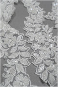 Spitzen Borte mit Perlen/ perlenbestickte Spitzenborte/ Glitzer Strass Borte/ Braut Spitzenbesatz// T20-087