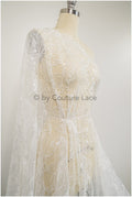 Feine Paillettenspitze Off-White/ weicher Pailletten Tüll Stoff/ Spitze Pailletten Netz Stoff// L17-022