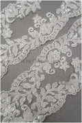 Off-white lace trim with pearls/ pearl embroidered lace trim/ glitter rhinestone trim/ bridal veil lace trim// T20-090