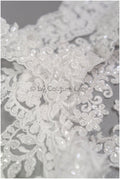 Off-white lace trim with pearls/ pearl embroidered lace trim/ glitter rhinestone trim/ bridal veil lace trim// T20-090