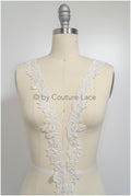 Off-white lace trim with pearls/ pearl embroidered lace trim/ glitter rhinestone trim/ bridal veil lace trim// T20-090