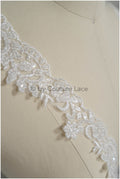 Off-white lace trim with pearls/ pearl embroidered lace trim/ glitter rhinestone trim/ bridal veil lace trim// T20-090