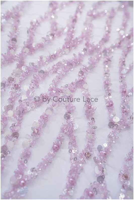 Perlen Spitzenstoff Violett Lilla/ Couture Spitze Stoff mit Perlen/ abstrakte Spitze für Abendkleid/ geometrische Spitze für Abendkleid// L20-287LC