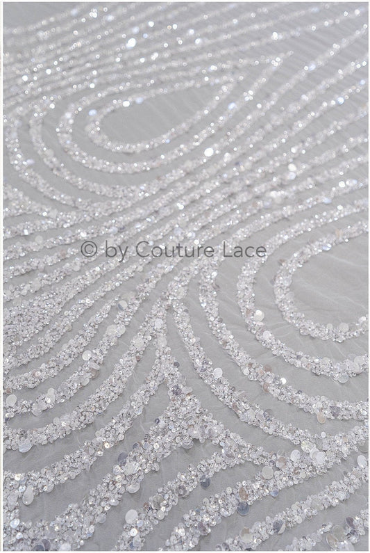 Perlen Braut Spitze Off-White/ Couture Spitzenstoff/ schwere Brautspitze/ Perlen Spitze// L20-354