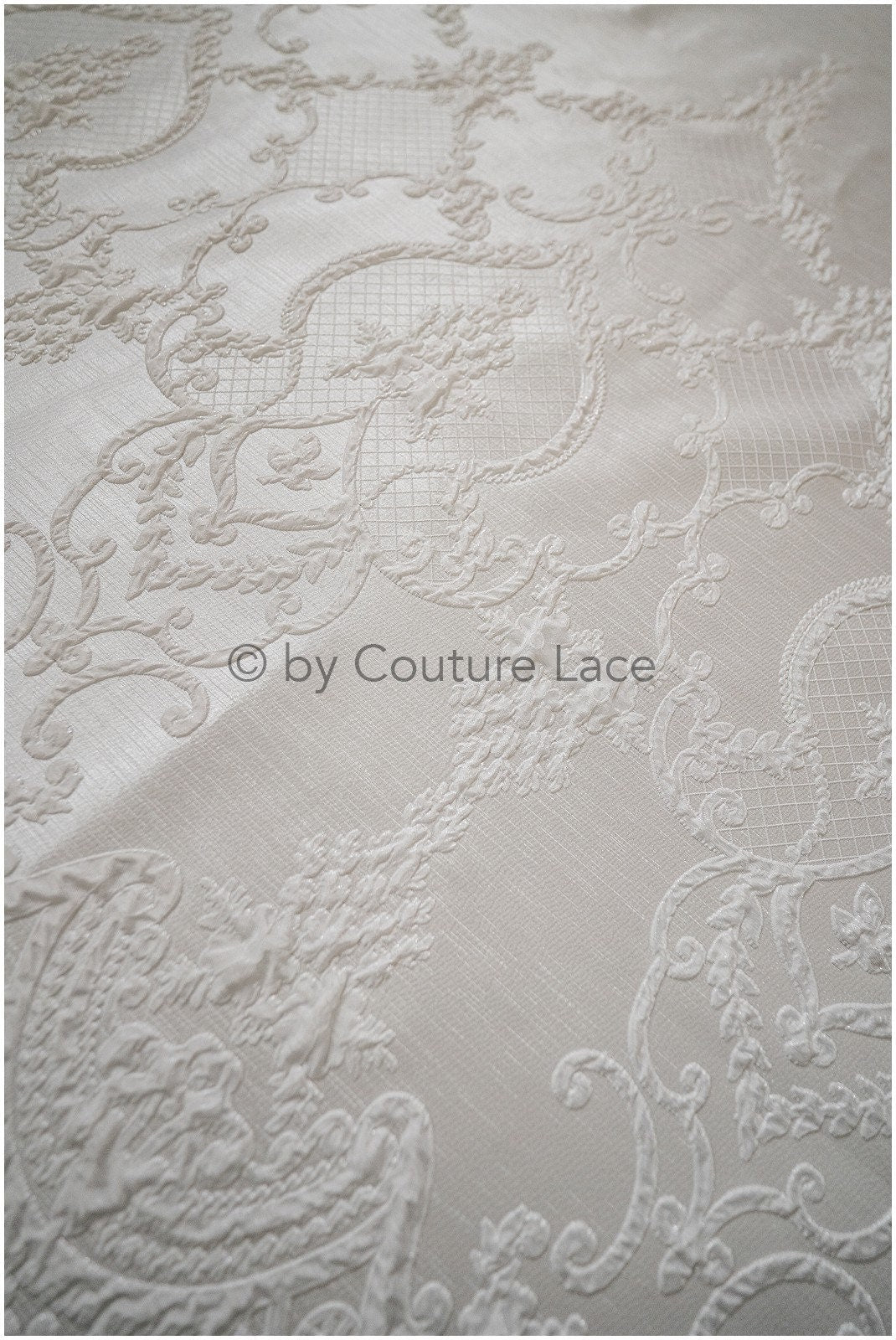 Brokat Stoff/ weißer leichter Brokatstoff/ Brautjaquard/ Brokatstoff/ verschnörgelte Brautbrokat// R-038