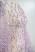 Perlen Spitzenstoff Violett Lilla/ Couture Spitze Stoff mit Perlen/ abstrakte Spitze für Abendkleid/ geometrische Spitze für Abendkleid// L20-287LC