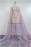 Perlen Spitzenstoff Violett Lilla/ Couture Spitze Stoff mit Perlen/ abstrakte Spitze für Abendkleid/ geometrische Spitze für Abendkleid// L20-287LC