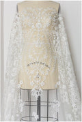 Handperlen Spitzenstoff, Brautkleid Stoff, Hochzeitskleid Tüll, Pallas Couture, Perlen Spitzenstoff, BlattSpitze Design// L17-181