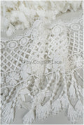 Fringe lace trim off-white/ Boho trim/ crocheted fringe lace/ Guipure lace with fringes/ Boho wedding dress lace// T20-102