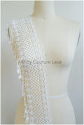 Fringe lace trim off-white/ Boho trim/ crocheted fringe lace/ Guipure lace with fringes/ Boho wedding dress lace// T20-102