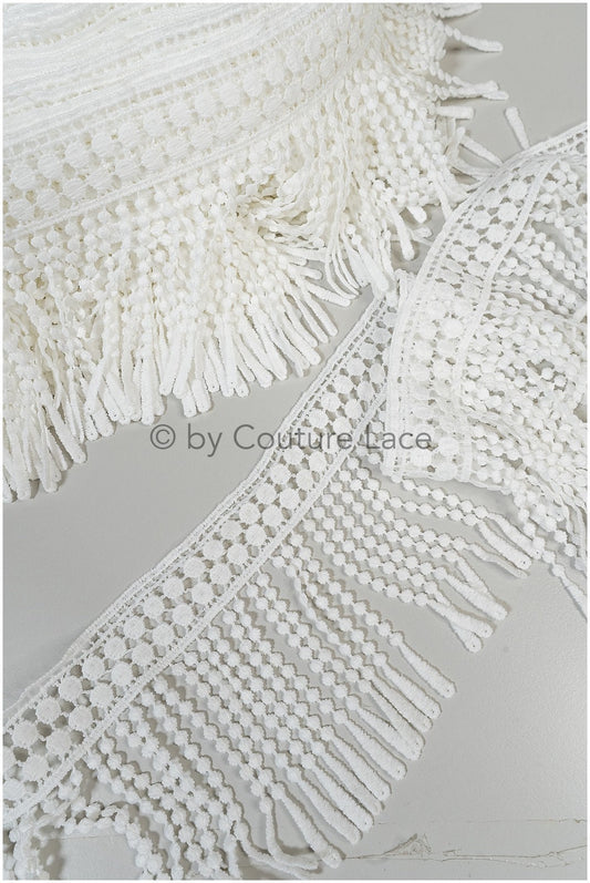 Boho fringe lace trim off-white/ Bridal boho lace/ Guipure lace trim// T20-106